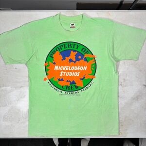 Vintage 1990 Nickelodeon Studios Crew Universal Studios T-Shirt Mens Large Green